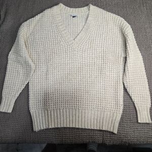 American Eagle Oversized  Sweater Women's V Neck Knit Cream Color Size SP